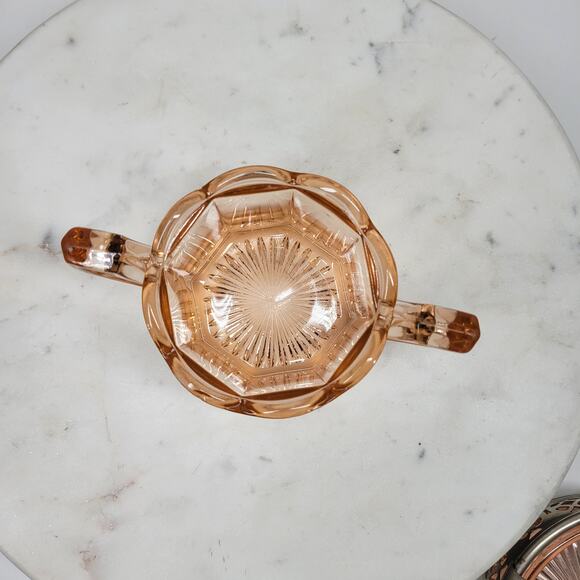 Greensburg‎ Pink Depression Glass Creamer Double Handled Octagon Sugar Bowl - Picture 12 of 16